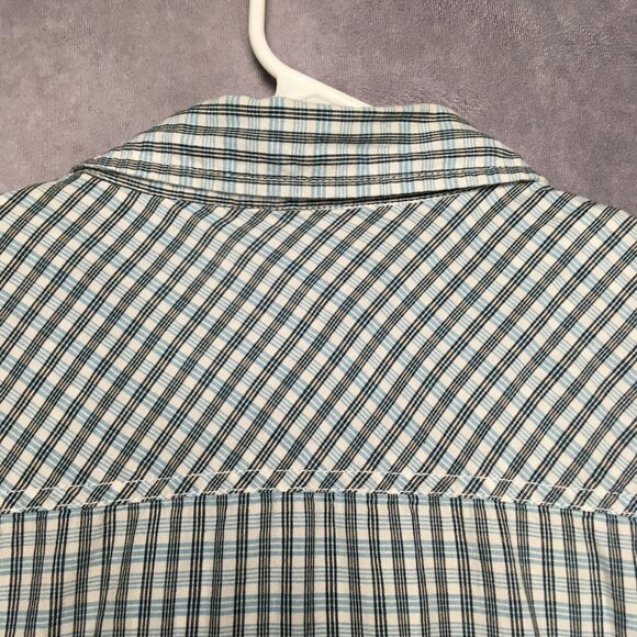 Alpinestars Mens Plaid Shirt size XXL Short Sleeve Button Up Pocket White Blue - Picture 8 of 16